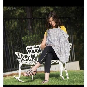 Bebe au Lait Nursing Cover Gray White Floral Bird Print Cotton Blend